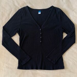 Old Navy Size L Black Long Sleeve Henley Top
